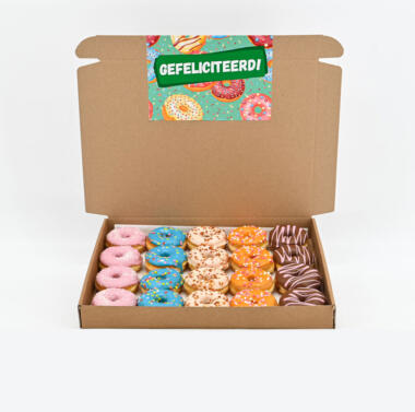 Gefeliciteerd Mini Donut Box - 20 stuks - Een smaakvolle felicitatie