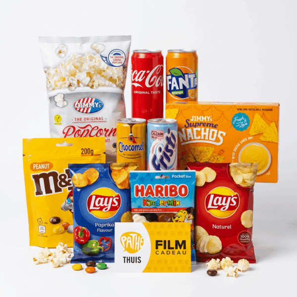 foto van filmpakket met diverse snacks en drankjes