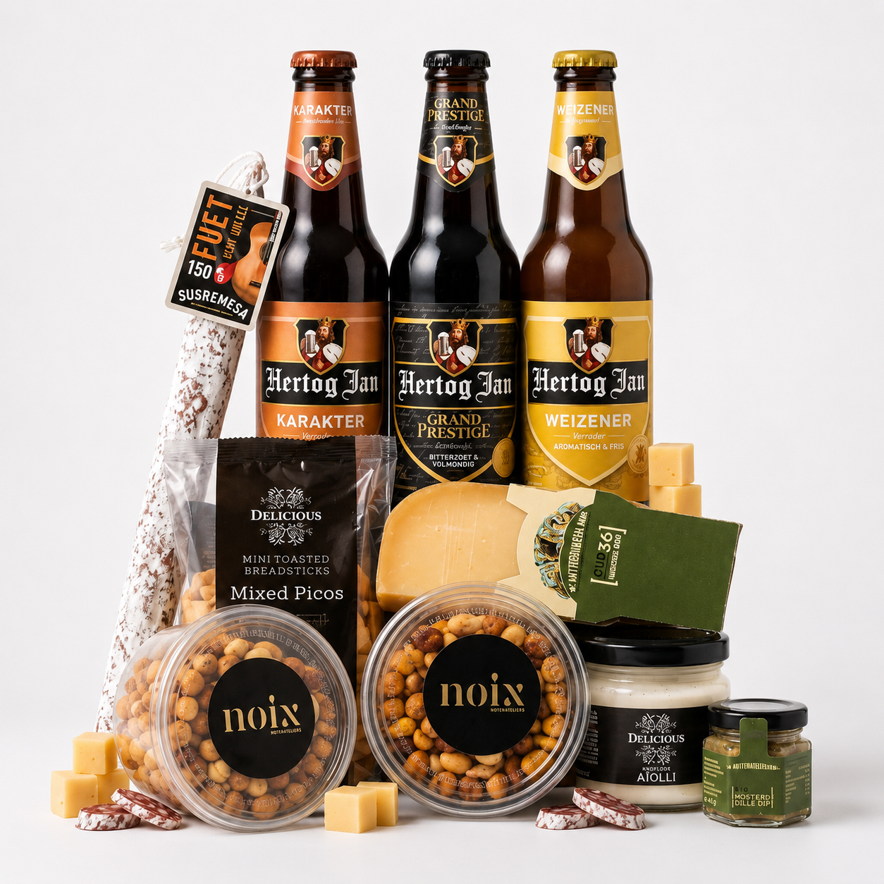 borrelpakket met 3 hertog jan bieren en lekkere hartige snacks