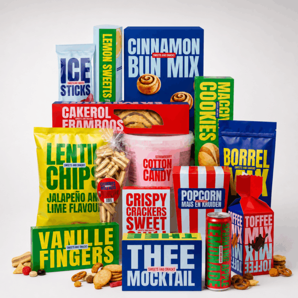 kerspakket met heel veel kleurige fooditems