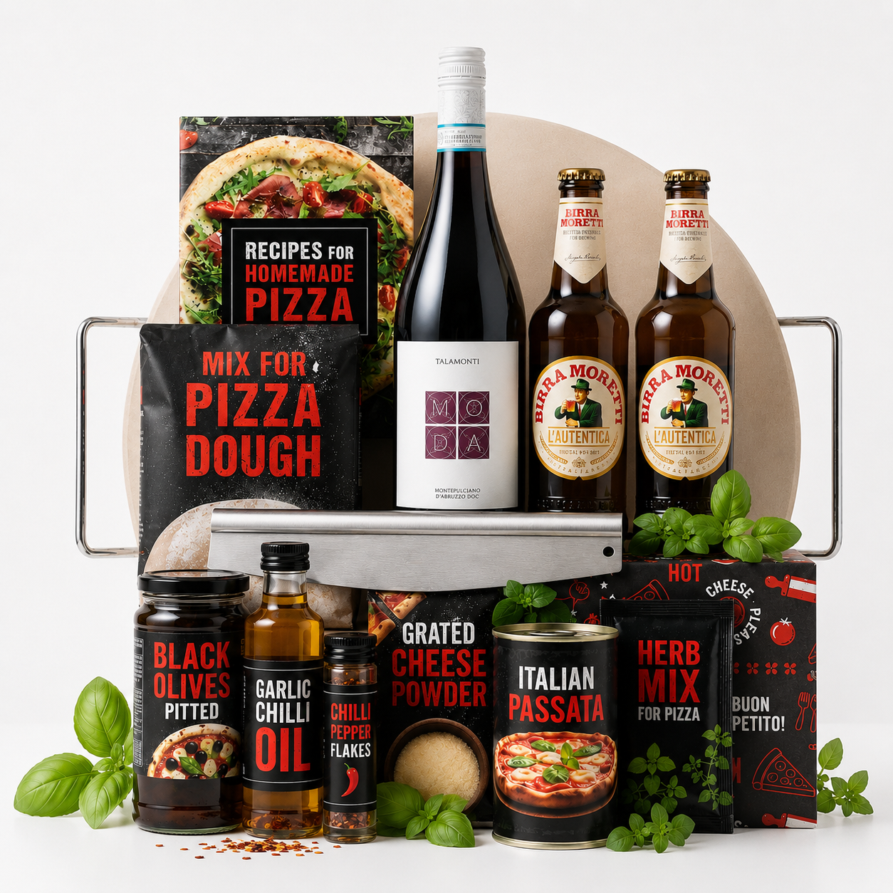 Kerstpakket met spullen om zelf een pizza van te maken