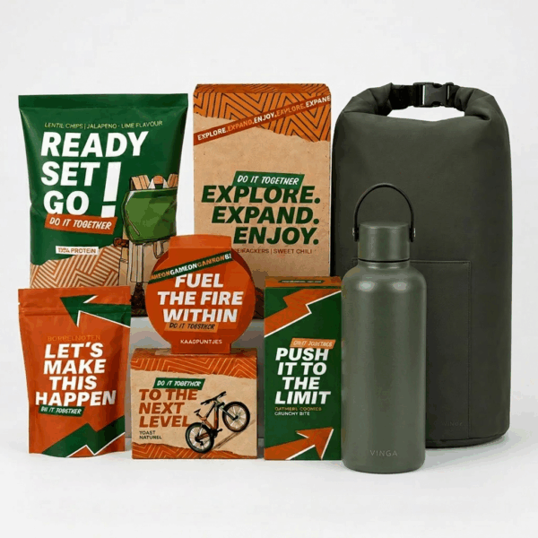 adventure outdoor kerstpakket met drinkfles en rugzak