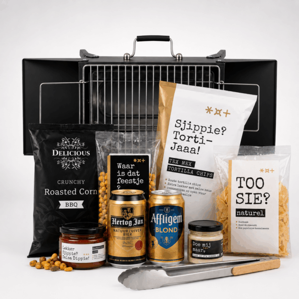kerstpakket met barbecue en snacks
