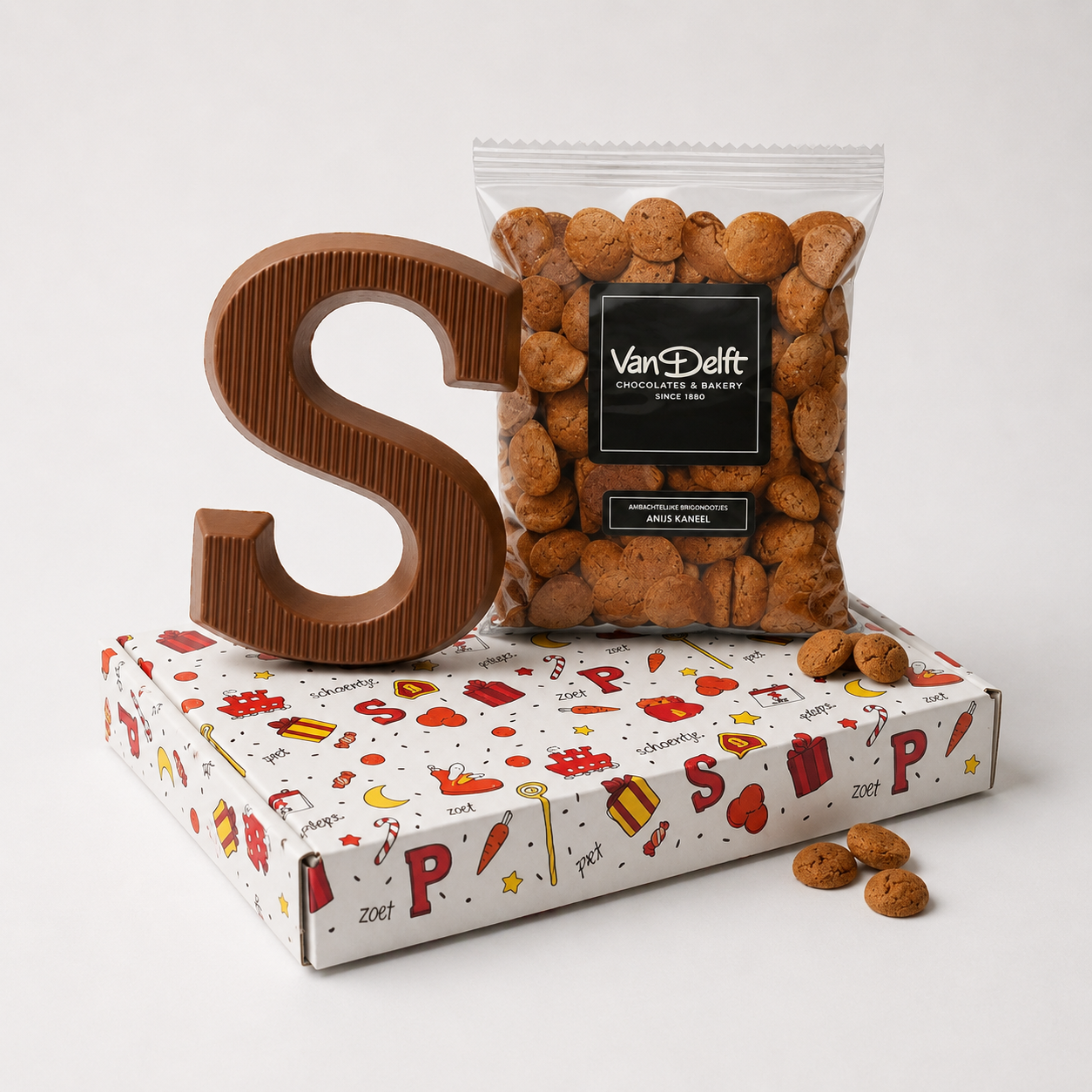 chocoladeletter en kruidnoten brievenbuscadeau
